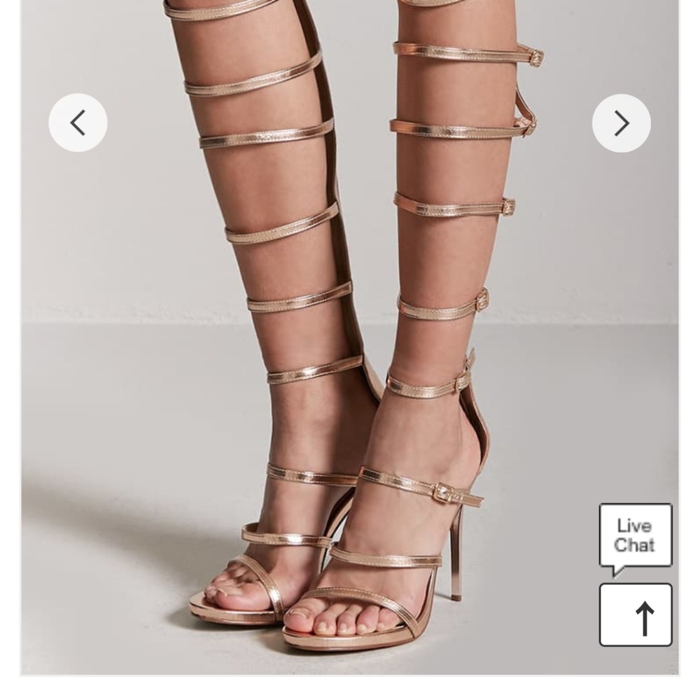 NEVER WORN 7.5 rose gold metallic gladiator heels
